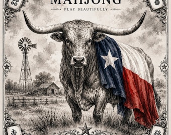 Texas Longhorn Mahjong Mat, Rustic Flag Game Board, Western Farmhouse Decor