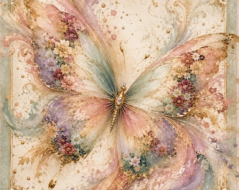 Heirloom Butterfly Mahjong Mat | Luxury Sage Green Game Mat | Floral Watercolor Gift