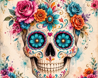 Sugar Skull Mahjong Mat Colorful Floral Day of Dead Gift Decor