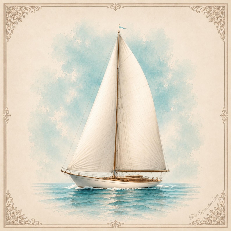 Elegant sailboat Mahjong mat with ivory background, turquoise watercolor accents, premium non-slip backing, rolled storage bag, and detailed product features.