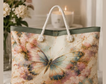 Bolsa de viagem de fim de semana com estampa de borboleta | Bolsa de viagem floral em tons pastel | Bolsa para jogos de Mahjong