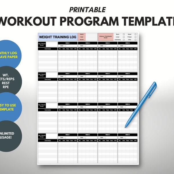 Workout Tracker Templates Printable / Personal Training Template / PDF Template / Fitness Planner/ for Personal Trainer / 1 Month
