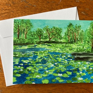 Carte d'art nénuphars, carte de voeux vierge, aquarelle impressionniste