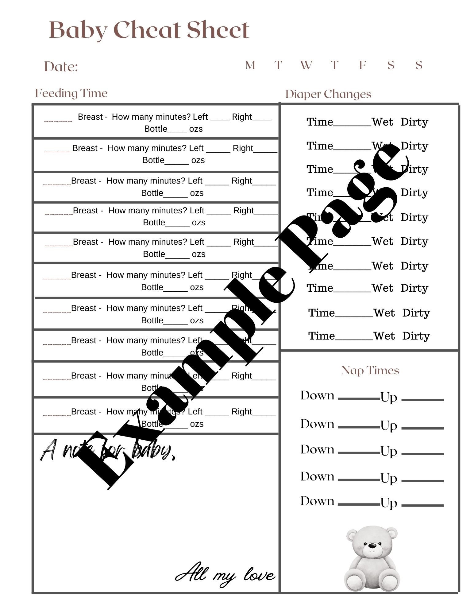 Baby Cheat Sheet - Etsy