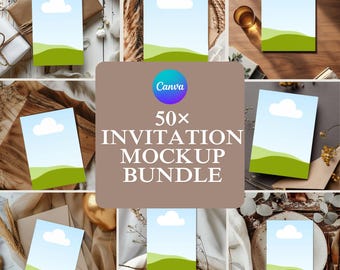 Canva Invitation Mockup Bundle: 5x7 Editable Card Display, Boho Wedding, Wedding Thank You Card, Greeting Birthday Cards