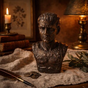 Julius Caesar Plaster Head Bust, Small Roman Statue, Home Office Decor