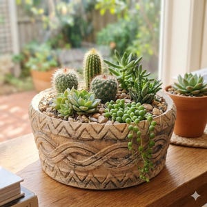 Cache-pot vintage Comanche Pottery 7,5 po – Terre cuite tressée sculptée main – Style Sud-Ouest