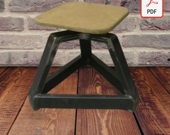 Industrial style metal stool. Production plan. Industrial style decoration to do yourself. DIY handmade design. Vintage tripod