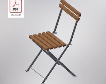 Plan de fabrication d'une chaise de square pliante à faire soi-même. DIY. Structure en métal assise et dossier en bois. Chaise de bistro