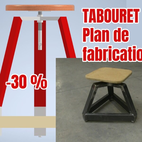 Tabouret de bar en métal de style industriel et tabouret bas réglable. Plan de fabrication. Décoration industrielle. DIY  à faire soi-même.