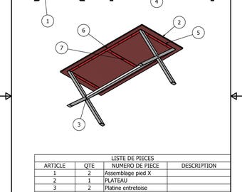 Table industriel Meuble industriel Vintage. Plan de fabrication table avec piétement en métal et en forme de X à faire soi-même. DIY Table.