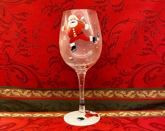 Santa's Going Down Christmas Wine Glass, by Lolita, Hand Painted