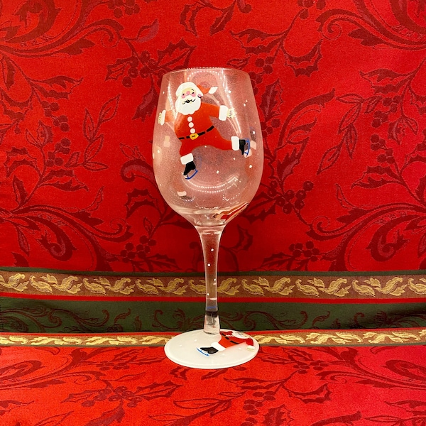 Santa's Going Down Christmas Wine Glass, by Lolita, Hand Painted