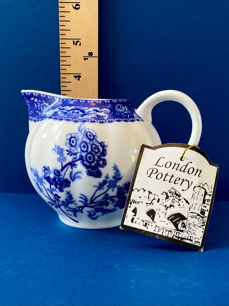 Vintage London Pottery Creamer Pitcher, Blue Flowers on White Etsy