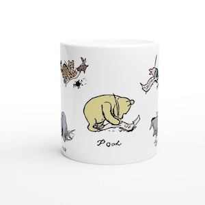 Cute Winnie-the-Pooh Mug - 11oz Ceramic with Beloved Characters and Signatures - Perfect for Hot Drinks - Charming Gift for Disney Lovers