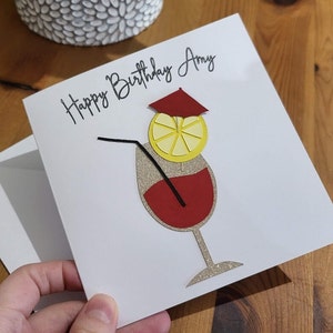 Biglietto d'auguri 3D personalizzato fatto a mano, design cocktail scintillante
