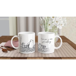 Winnie the Pooh Mug - 11oz Black & White Design, Hunny Pots and Winnie on a Branch, Cute Gift for Disney Fans, Collectible Homeware