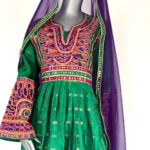 Afghan clothes Handmade New Afghan kochi dress Traditional Dress Purple and Green banarasi Afghani Kuchi Wedding Dress for Women size S/M