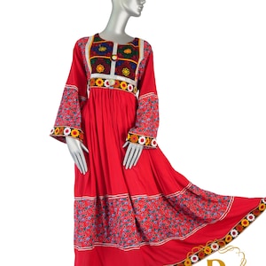 Afghani dress red Maxi floral cotton Dress Traditional Afghani Dress  Kuchi Dress perfect Afghani dress Eid outfit لباس گند افغانی
