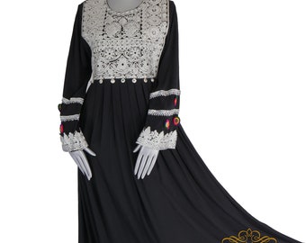 Handmade Black Afghan Maxi Dress, cotton Embroidered Kuchi Tribal Dress