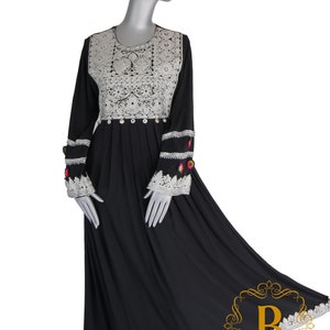 Vestido tradicional afegão feito à mão em preto kochi Vestido de cultura tribal afegã para mulheres Vestido longo afegão chermadozi em algodão