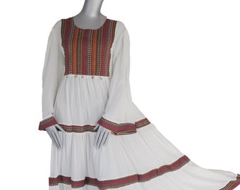 Afghani dress, ivory Maxi cotton Dress, Traditional Afghani modest Dress, Afghan traditional Kuchi Dress, summer Afghani dress, Eid outfit