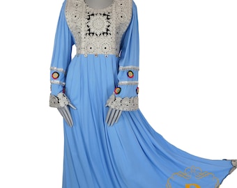 Handmade Afghan Traditional Dress Cotton Rayon Cherma Dozi Zardozi Maxi Dress Gorgeous blue cherma maxi kuchi dress gande afghani