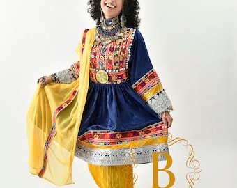 Handmade Embroidered Afghan Kuchi Dress: 3-Piece Tribal Outfit