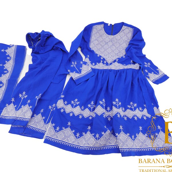 Afghan clothes for kids Cotton 3piece Afghan Traditional Dress Hazaragi Dress Hazara Embroidery  Kuchi Dress for 8/9 year old girl clothes