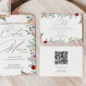 Spring Floral Invitation Suite, Printable Wedding Invites Pictures,Invites QR Code,Wedding Invite Suite,Digital Download Templates GB001 image 5