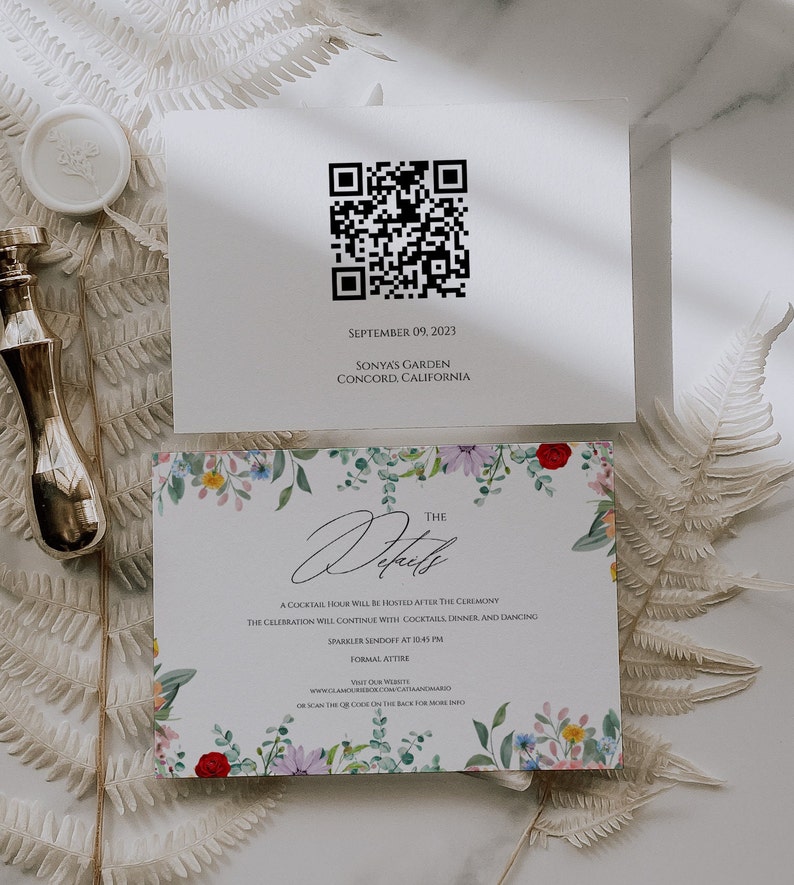 Spring Floral Invitation Suite, Printable Wedding Invites Pictures,Invites QR Code,Wedding Invite Suite,Digital Download Templates GB001 image 4