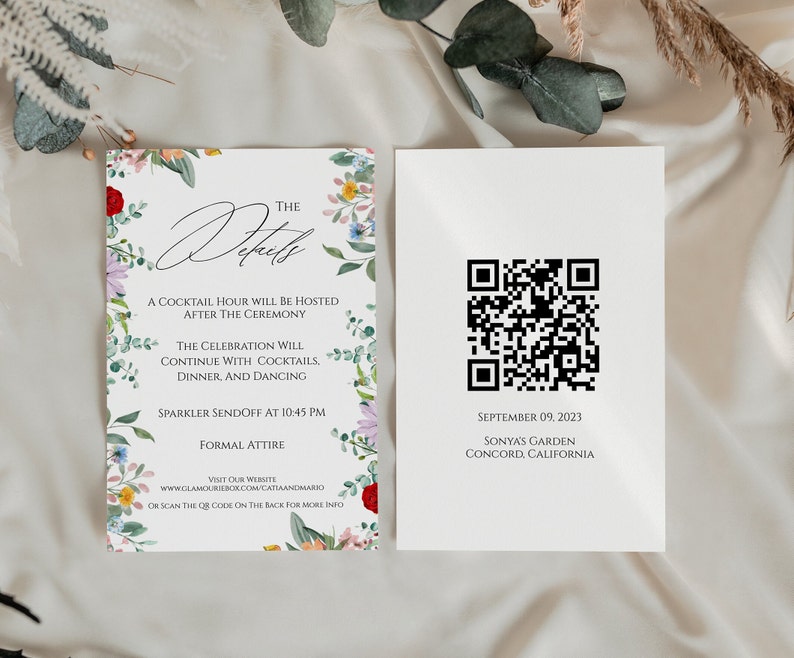 Spring Floral Invitation Suite, Printable Wedding Invites Pictures,Invites QR Code,Wedding Invite Suite,Digital Download Templates GB001 image 3