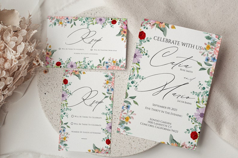 Spring Floral Invitation Suite, Printable Wedding Invites Pictures,Invites QR Code,Wedding Invite Suite,Digital Download Templates GB001 image 8