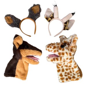 Giraffe & Jackal Puppets with Headbands (set of 4)