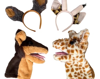 Giraffe & Jackal Puppets with Headbands (set of 4)