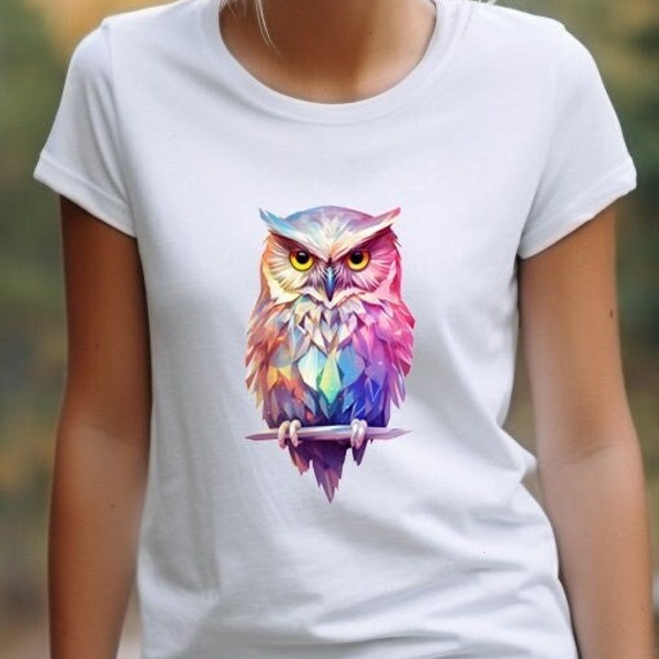 Holographic Owl Light Unisex t-shirt, Night Bird Portrait Tee, Wild Animal Tshirt, Bird of Minerva Lovers Short Sleeve, Gift for Her