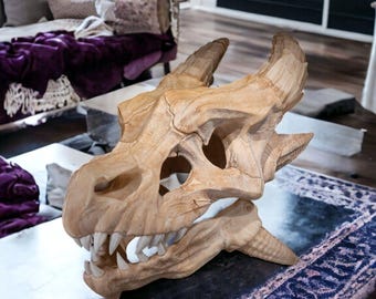 Jurassic Beowulf Red Dragon Head Skull | Realistic Fossil Statue | Large Miniature Figurine | Medieval GOT and D&D Fans Fantasy Decor