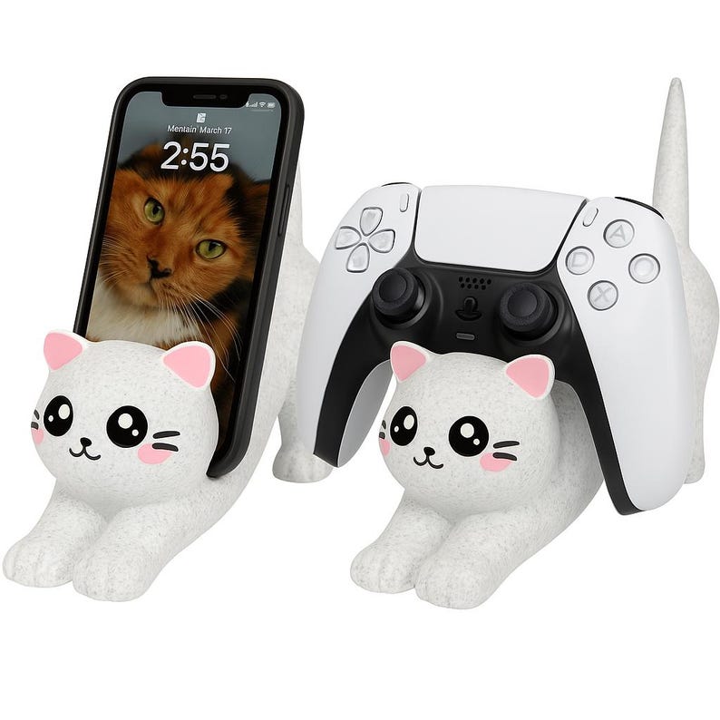 PS5/PS4/XBOX Controller Stand | Cute Cat Stand | Unique Console Kitten Design | Smartphone & Controller Holder | Kitty Gaming Accessory image 2
