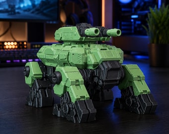 Mech Tank Walker Desk Toy, Articulated 4 Legged Battle Robot with Rotating Turret, Cool Sci Fi Fidget Decor, Gift for Him Gamer