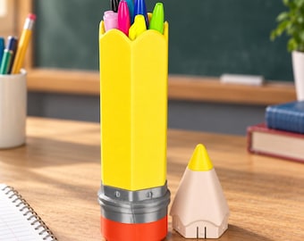 Giant Pencil Case with Lid, Pencil Shaped Pen Holder extra storage underneath, Desk Organizer, Teacher and Office Gift 10.3 Inches - 26 cm