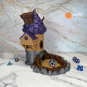 Wizard Dice Tower with FREE DND Dice Set Magical Gaming Tower and Dice Roller for DnD | Unique Wizard Tower Desk Decor | Custom Dice Tower