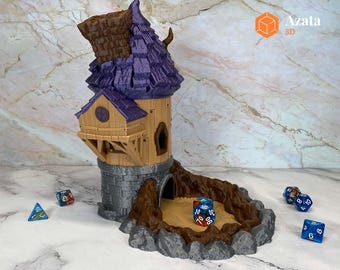 Zauberer Würfelturm mit GRATIS DND Würfel Set Magical Gaming Tower und Würfelroller für DnD | Zauberer Turm Schreibtisch Dekoration | Spezialanfertigung Würfelturm