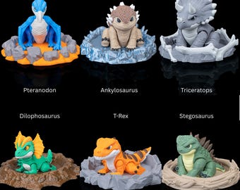 Cute Baby Dinosaur Figures,Hatchable egg Dino with Diorama Base, T-Rex Triceratops Stegosaurus Desk Decor, Kids Gift, Collectible Dino Toy