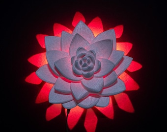 Lotus Succulent Night Light - 3D Printed Gray Flower Lamp w/ Remote Control LED Glow wall and table Lamp