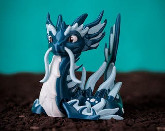Articulated Ice Dragon Figurine - 3D Printed Cute Fantasy Toy, Collectible Desk Decor Gift for Kids, Gamers & Dragon Lovers
