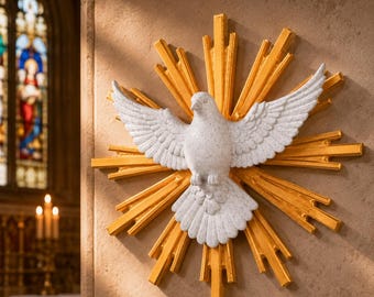 Holy Spirit Dove Wall Art, Sunburst Descending Dove Sculpture, Catholic Christian Home Decor, Decor, Confirmation Baptism Faith Gift