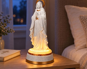 Lighted Mother Mary Statue, Praying Blessed Virgin Mary Figurine, Catholic Home Altar Decor