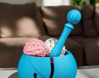 Pull the Strings Yarn Bowl & Hook Case | Unique Crochet Yarn Holder with Knitting Hook | Yarn Storage Crochet Bowl Knitting for Crocheters