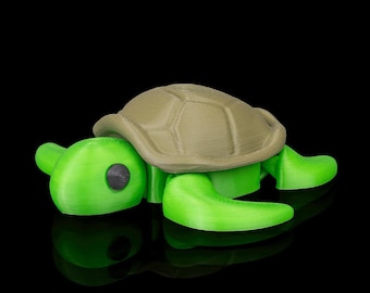 Articulated Cute Turtle Figurine - 3D Printed Sea Turtle Toy with Coral Base, Ocean Desk Decor Gift for Kids & Animal Lovers
