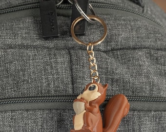Cute Squirrel in a Nut Keychain Container | Unique Animal & Acorn Printed Keychain | Lightweight Squirrel Key Ring | Hanging Remote Chain